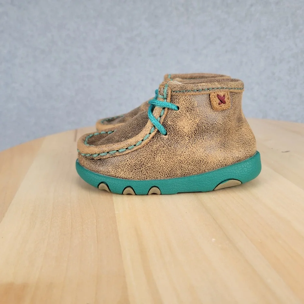 Twisted X Chukka Driving Mocs Infant 3M Brown Turquoise Leather ICA0008